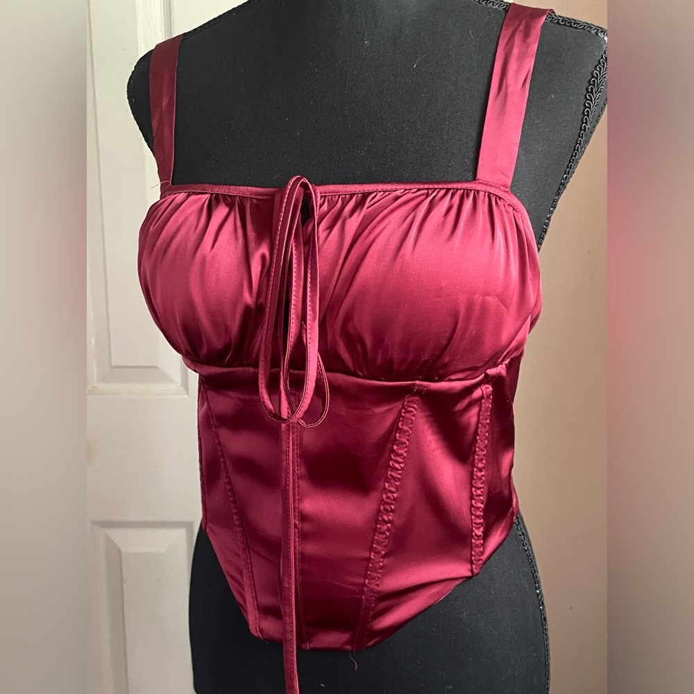 Satin Burgundy Corset Top, built in bra